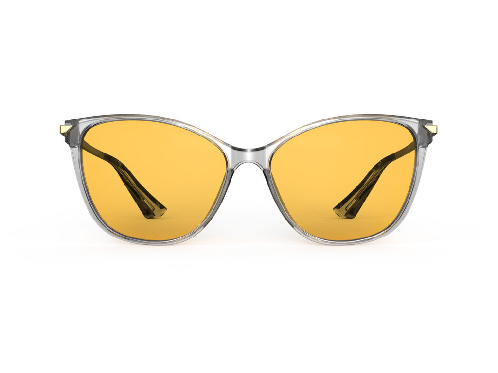 A Front view of Gloojo Amber Shield Amber Lens Cat Eye Light Sensitivity Glasses – Grey Gold-1