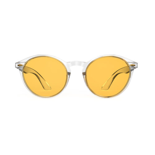 A Front view of Gloojo Amber Shield Amber Lens Round Light Sensitivity Glasses – Clear-1