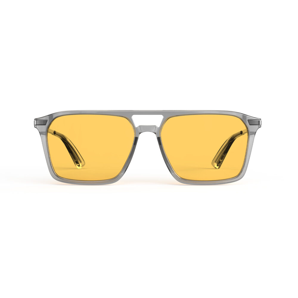 A Front view of Gloojo Amber Shield Amber Lens Square Aviator Light Sensitivity Glasses – Grey Gunmetal-1