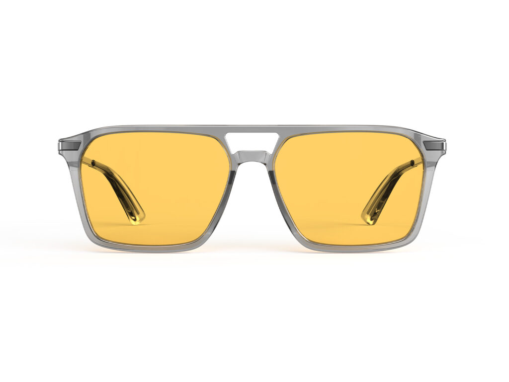 A Front view of Gloojo Amber Shield Amber Lens Square Aviator Light Sensitivity Glasses – Grey Gunmetal-1