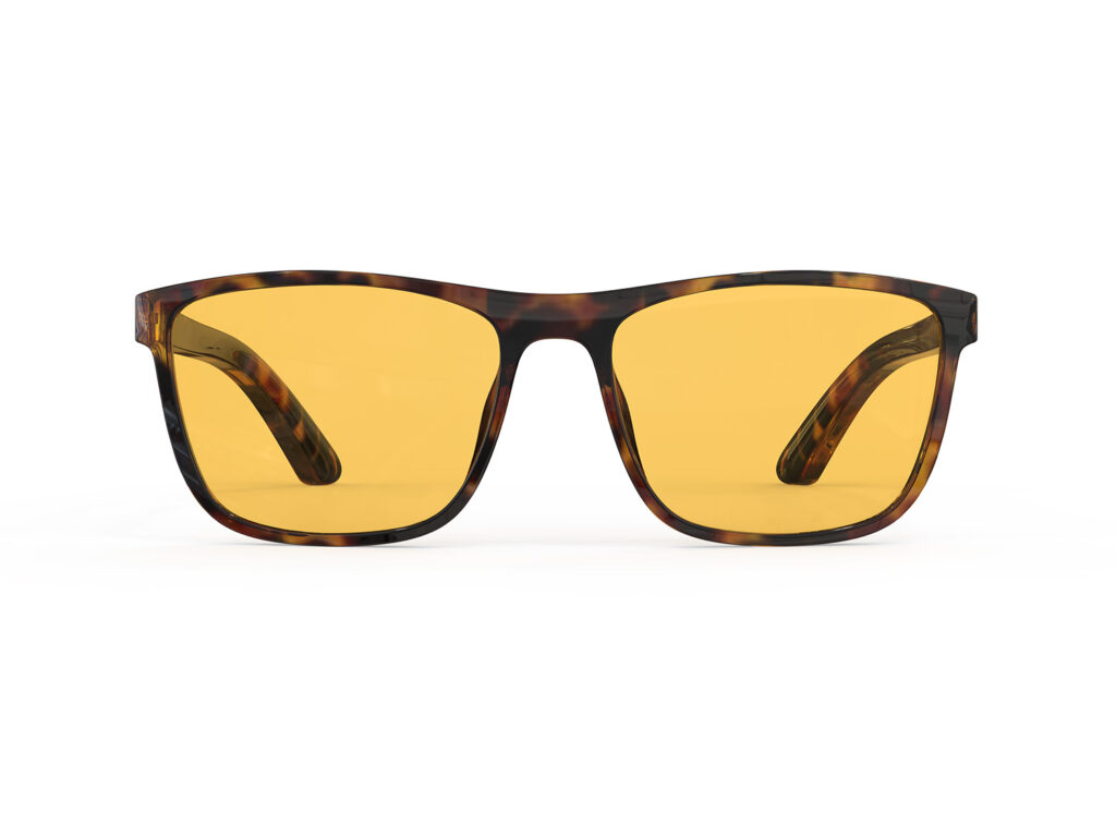 A Front view of Gloojo Amber Shield Amber Lens wayfarer Light Sensitivity Glasses – Tortoiseshell-1