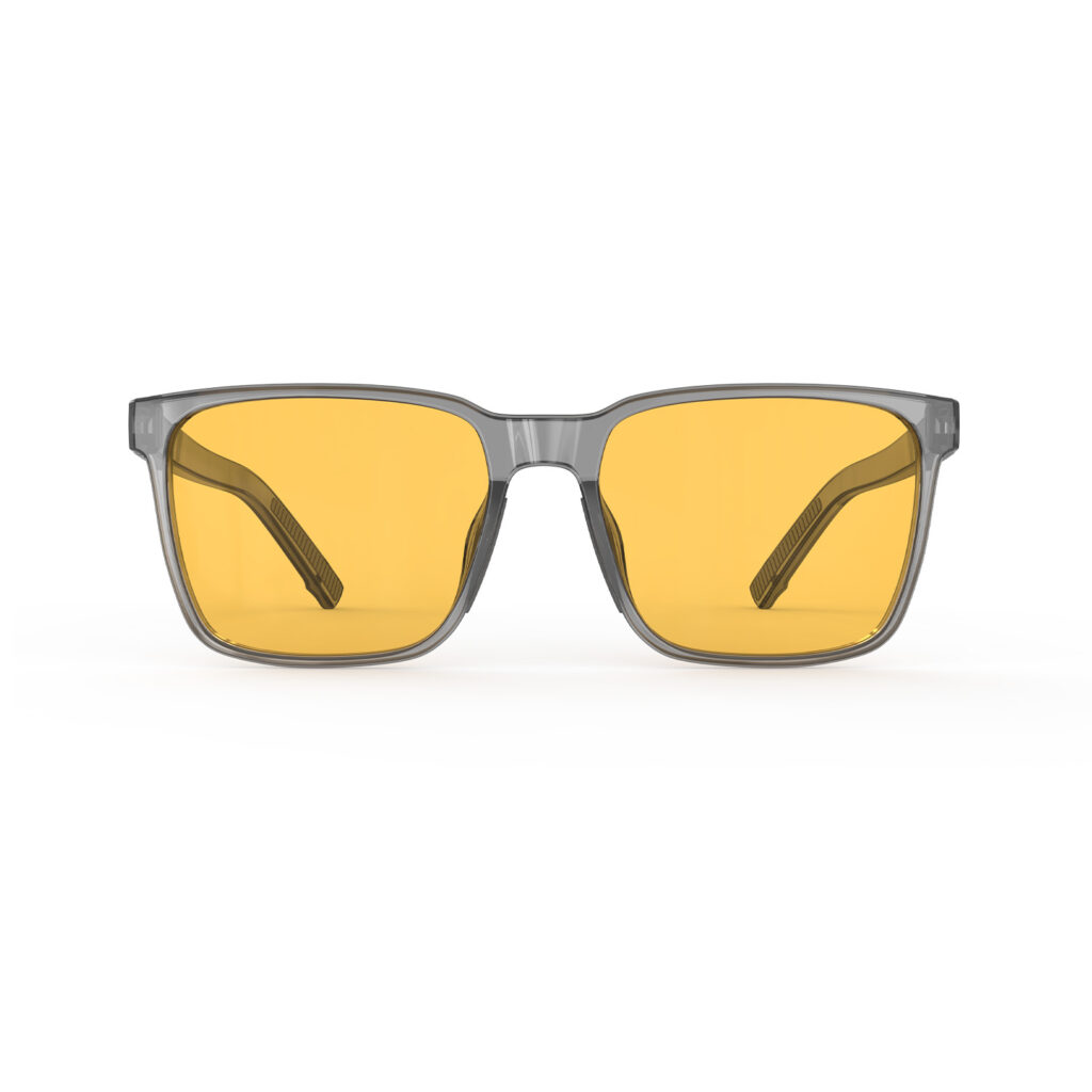 A Front view of Gloojo Amber Shield Classic Square Light Sensitivity Glasses - Grey-1