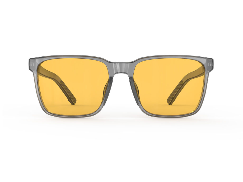 A Front view of Gloojo Amber Shield Classic Square Light Sensitivity Glasses - Grey-1