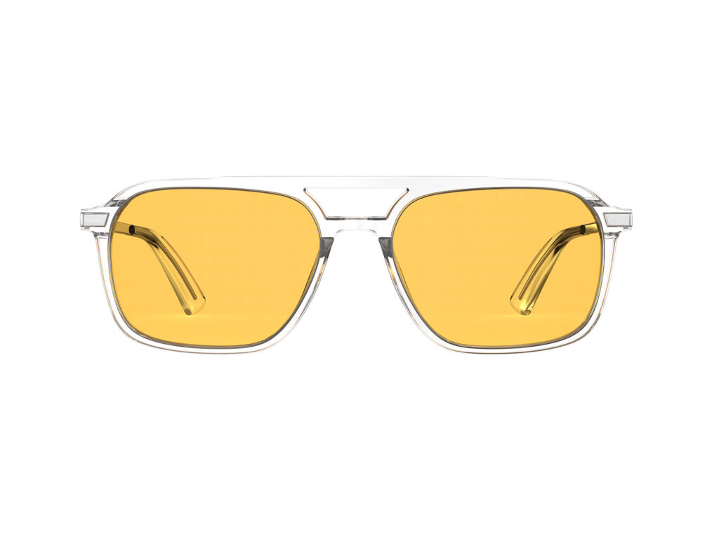 A Front view of Gloojo Amber Shield Oval Aviator Light Sensitivity Glasses - Clear-1