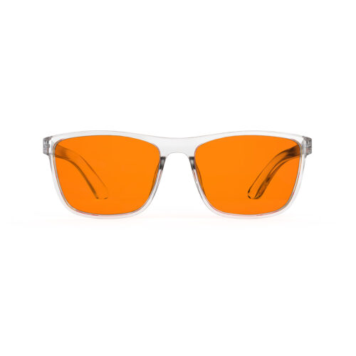 A Front view of Gloojo Night Ease Orange Lens Wayfarer Sleep Glasses-Clear-Pro A Front view of Gloojo Night Ease Orange Lens Wayfarer Sleep Glasses-Clear-Pro