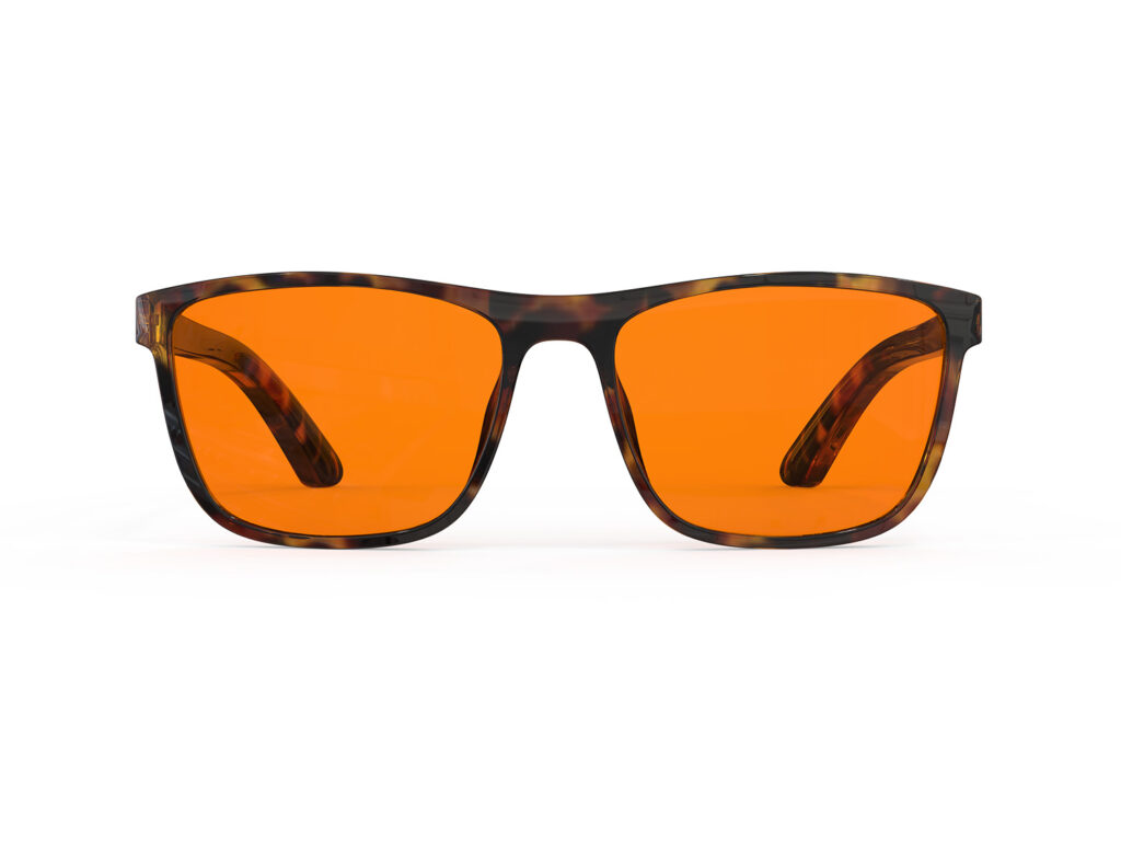 A Front view of Gloojo Night Ease Orange Lens wayfarer Sleep Glasses-Tortoiseshell-Pro
