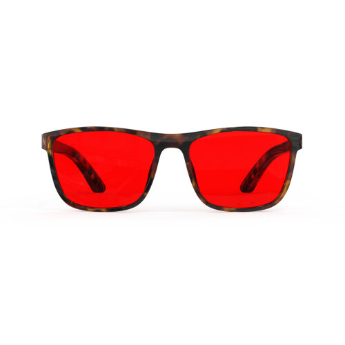 A Front view of Gloojo Night Ease Wayfarer Red Lens Glasses for sleep-Tortoiseshell-Pro