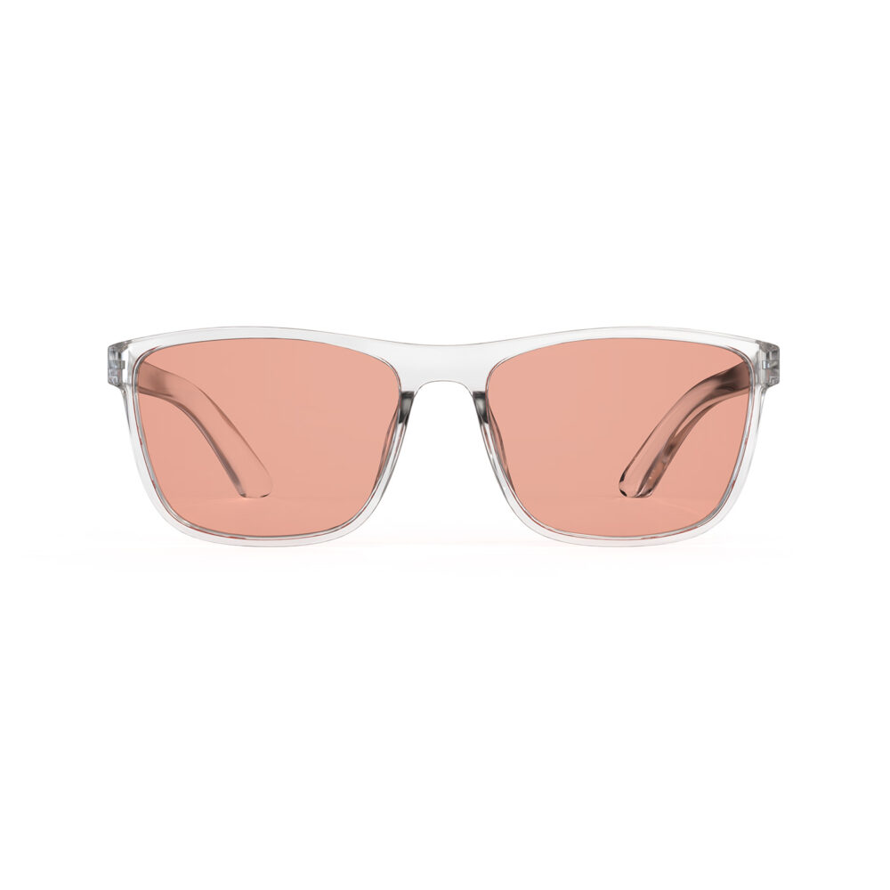 A Front view of Gloojo Rose Relief Rose Lens wayfarer Migraine Glasses – CLear-Pro