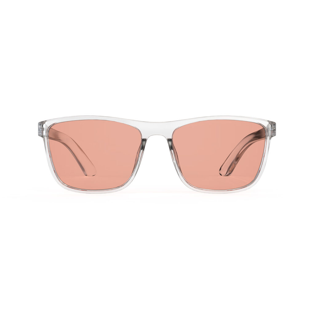 A Front view of Gloojo Rose Relief Rose Lens wayfarer Migraine Glasses – CLear-Pro