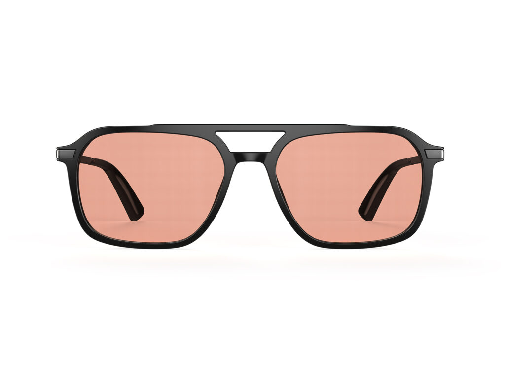 A Front view of Gloojo Rose Relief™ Oval Aviator Pink Migraine Glasses - Black Gunmetal A Front view of Gloojo Rose Relief™ Oval Aviator Pink Migraine Glasses - Black Gunmetal