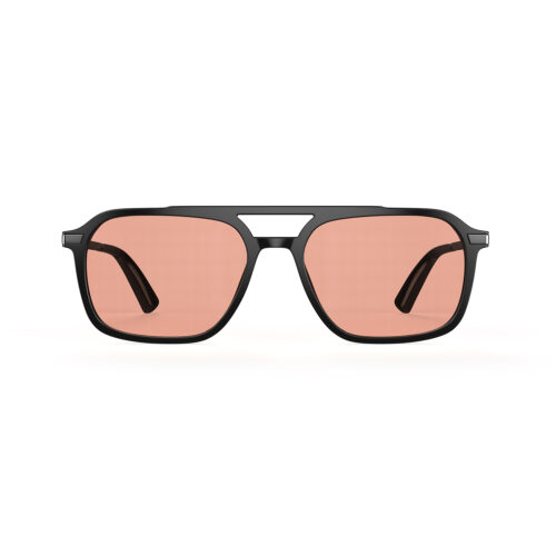 A Front view of Gloojo Rose Relief™ Oval Aviator Pink Migraine Glasses - Black Gunmetal