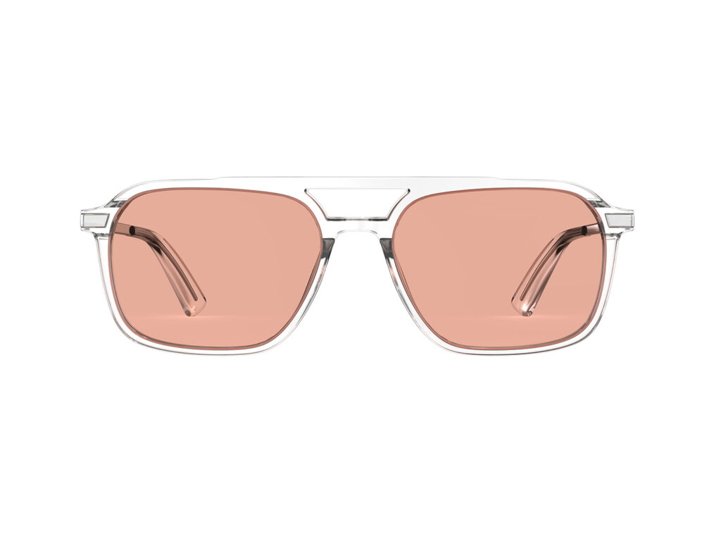 A Front view of Gloojo Rose Relief™ Oval Aviator Pink Migraine Glasses - Clear Silver A Front view of Gloojo Rose Relief™ Oval Aviator Pink Migraine Glasses - Clear Silver