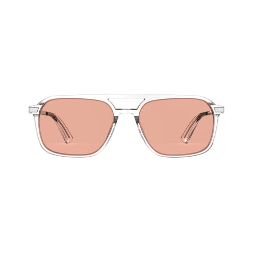 A Front view of Gloojo Rose Relief™ Oval Aviator Pink Migraine Glasses - Clear Silver