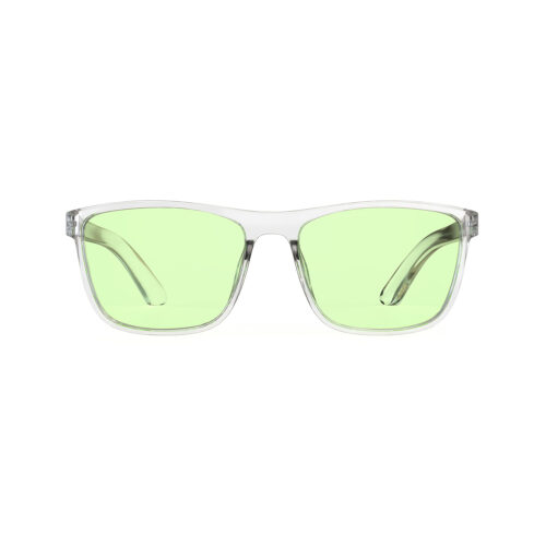 A Front view of Gloojo Sun Boost Wayfarer Green Lens Screen Glasses – Clear-Pro