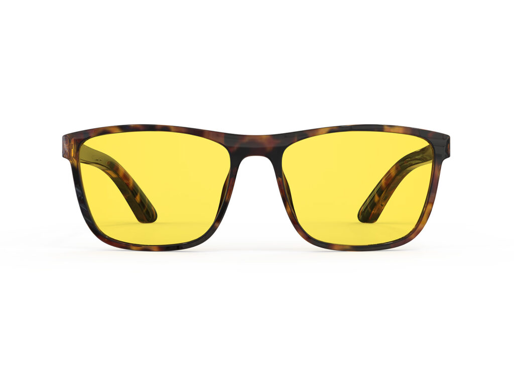 A Front view of Gloojo Sun Boost Yellow Lens wayfarer Screen Glasses – Tortoiseshell-Pro