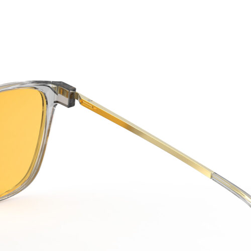 A Hinge closeup of Gloojo Amber Shield Amber Lens Cat Eye Light Sensitivity Glasses – Grey Gold-1
