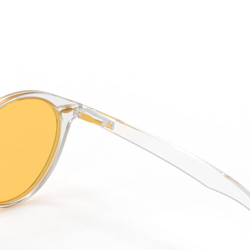 A Hinge closeup of Gloojo Amber Shield Amber Lens Round Light Sensitivity Glasses – Clear-1