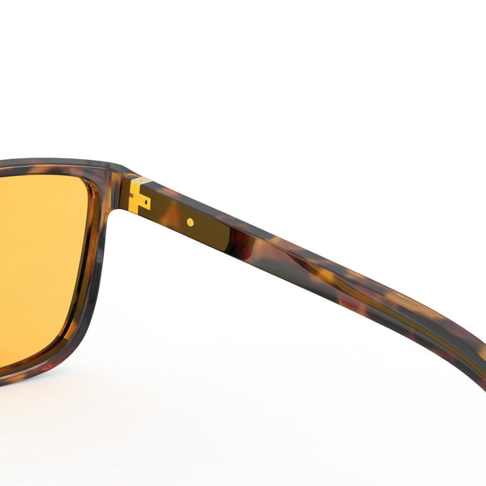 A Hinge closeup of Gloojo Amber Shield Amber Lens wayfarer Light Sensitivity Glasses – Tortoiseshell-1