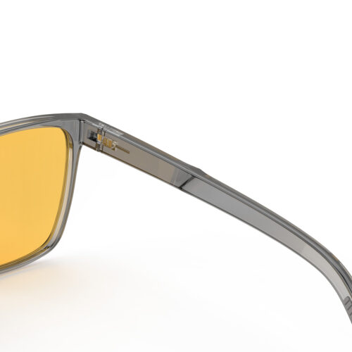 A Hinge closeup of Gloojo Amber Shield Classic Square Light Sensitivity Glasses - Grey-1