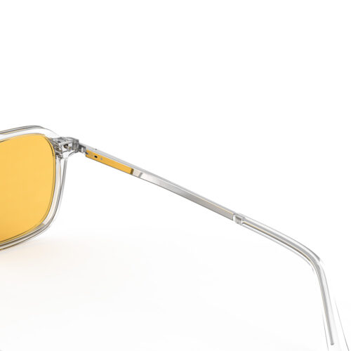 A Hinge closeup of Gloojo Amber Shield Oval Aviator Light Sensitivity Glasses - Clear-1
