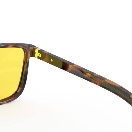 A Hinge closeup of Gloojo Sun Boost Yellow Lens wayfarer Screen Glasses – Tortoiseshell-Pro