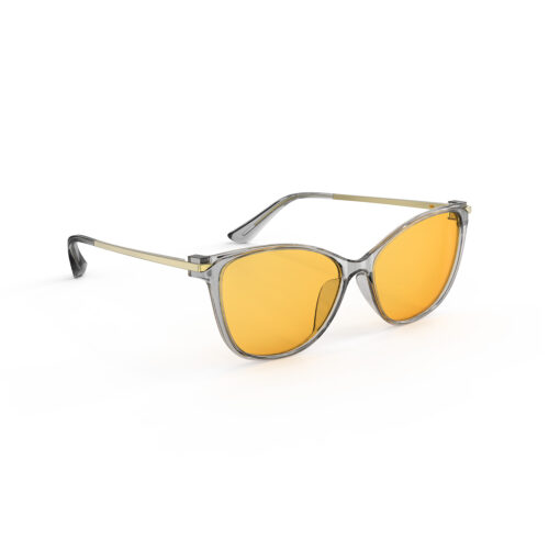 A Right side view of Gloojo Amber Shield Amber Lens Cat Eye Light Sensitivity Glasses – Grey Gold-1