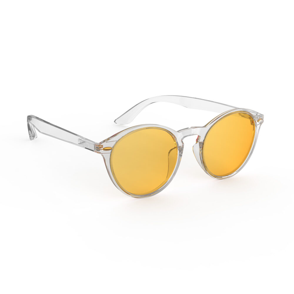 A Right side view of Gloojo Amber Shield Amber Lens Round Light Sensitivity Glasses – Clear-1