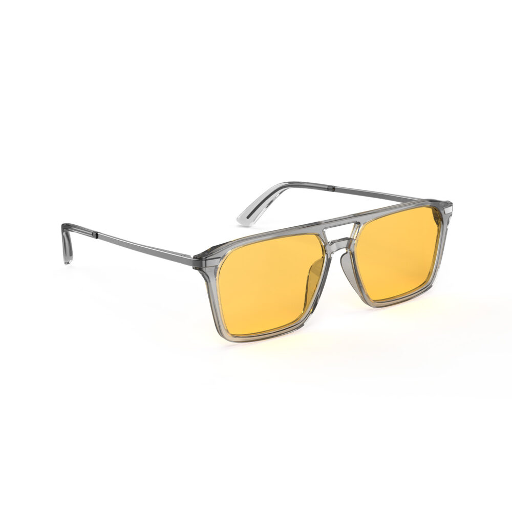 A Right side view of Gloojo Amber Shield Amber Lens Square Aviator Light Sensitivity Glasses – Grey Gunmetal-1