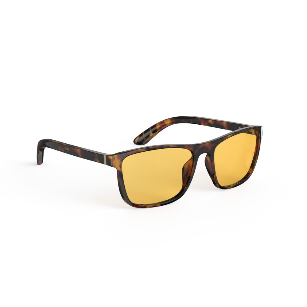 A Right side view of Gloojo Amber Shield Amber Lens wayfarer Light Sensitivity Glasses – Tortoiseshell-1