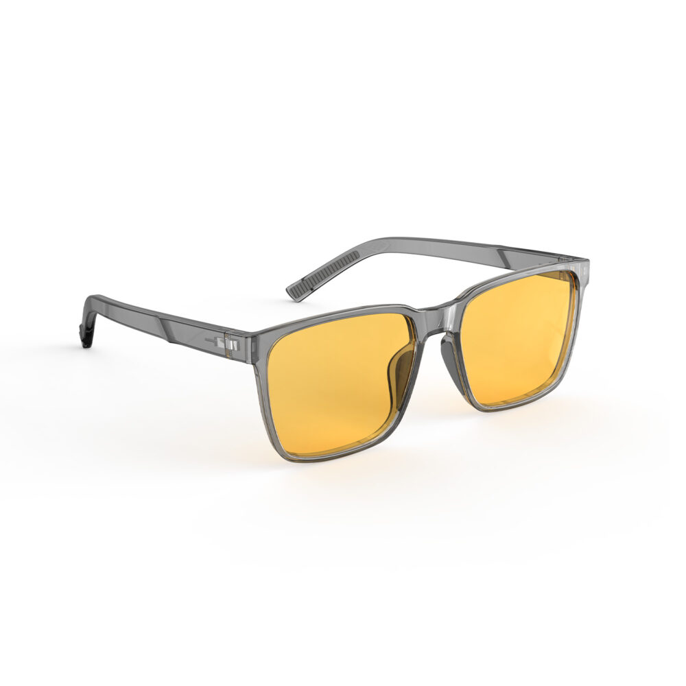 A Right side view of Gloojo Amber Shield Classic Square Light Sensitivity Glasses - Grey-1