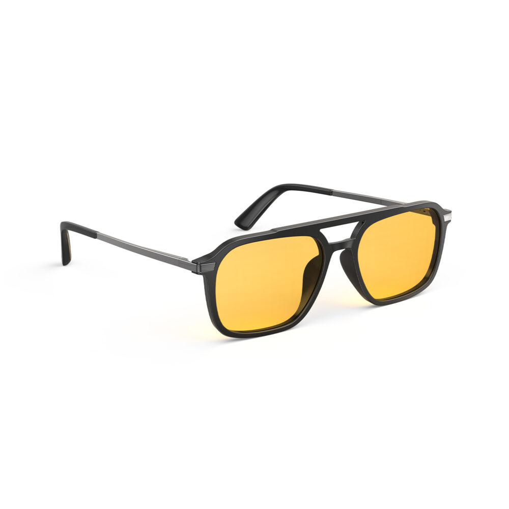 A Right side view of Gloojo Amber Shield Oval Aviator Light Sensitivity Glasses - Black-1