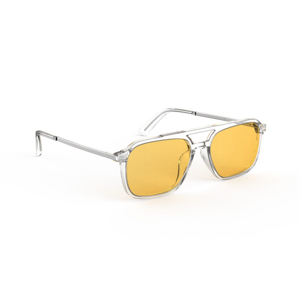 A Right side view of Gloojo Amber Shield Oval Aviator Light Sensitivity Glasses - Clear-1