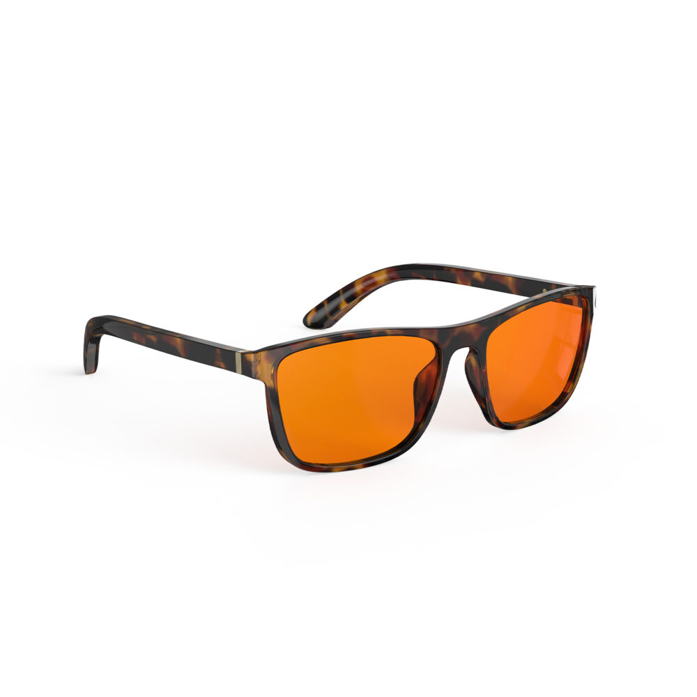 A Right side view of Gloojo Night Ease Orange Lens wayfarer Sleep Glasses-Tortoiseshell-Pro A Right side view of Gloojo Night Ease Orange Lens wayfarer Sleep Glasses-Tortoiseshell-Pro