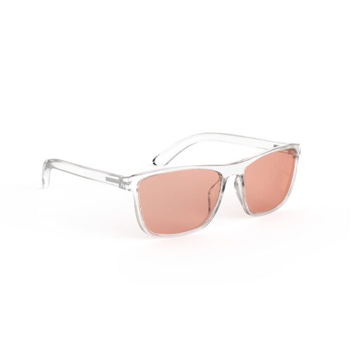 A Right side view of Gloojo Rose Relief Rose Lens wayfarer Migraine Glasses – CLear-Pro