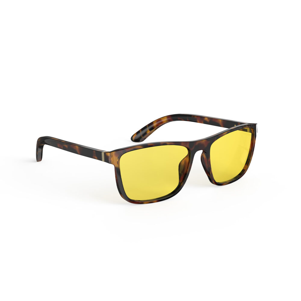 A Right side view of Gloojo Sun Boost Yellow Lens wayfarer Screen Glasses – Tortoiseshell-Pro