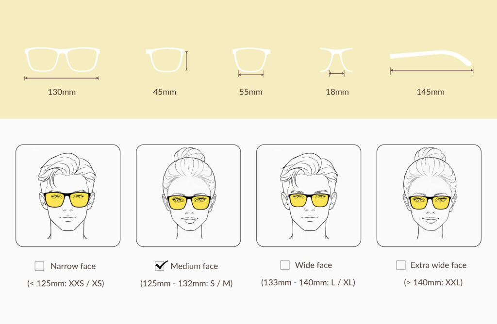 glasses-size-chart-of-168h-Sun Boost Wayfarer Yellow Screen Glasses – Black