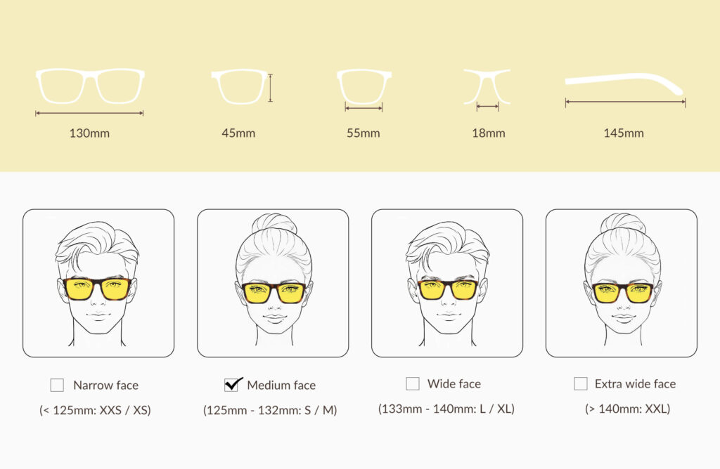 glasses-size-chart-of-168t-Sun Boost Wayfarer Yellow Screen Glasses – Tortoiseshell