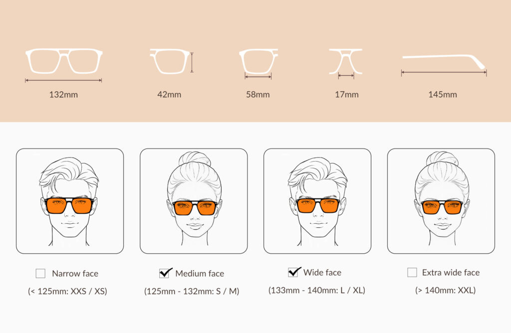 glasses-size-chart-of-Night Ease™ Square Aviator Orange Sleep Glasses – Black
