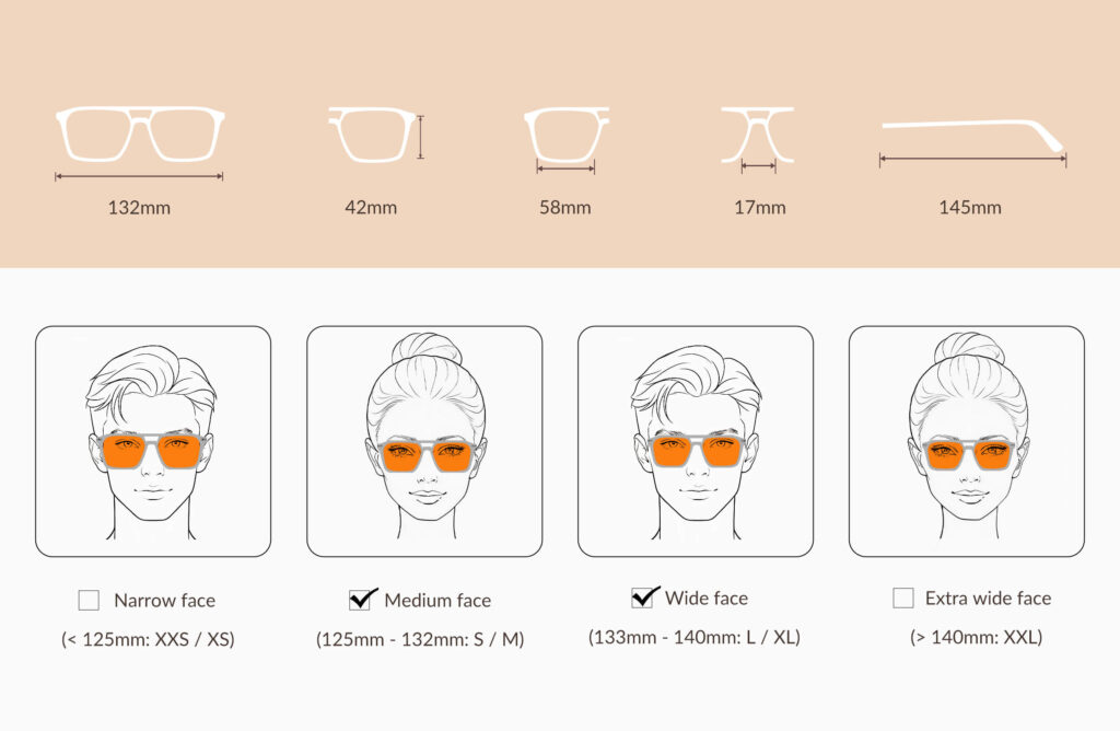 glasses-size-chart-of-Night Ease™ Square Aviator Orange Sleep Glasses – Gray