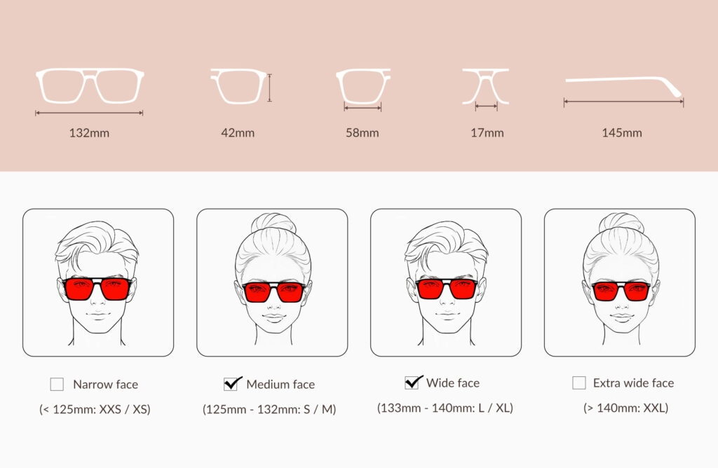 glasses-size-chart-of-Night Ease™ Square Aviator Red Lens Glasses for Night – Black