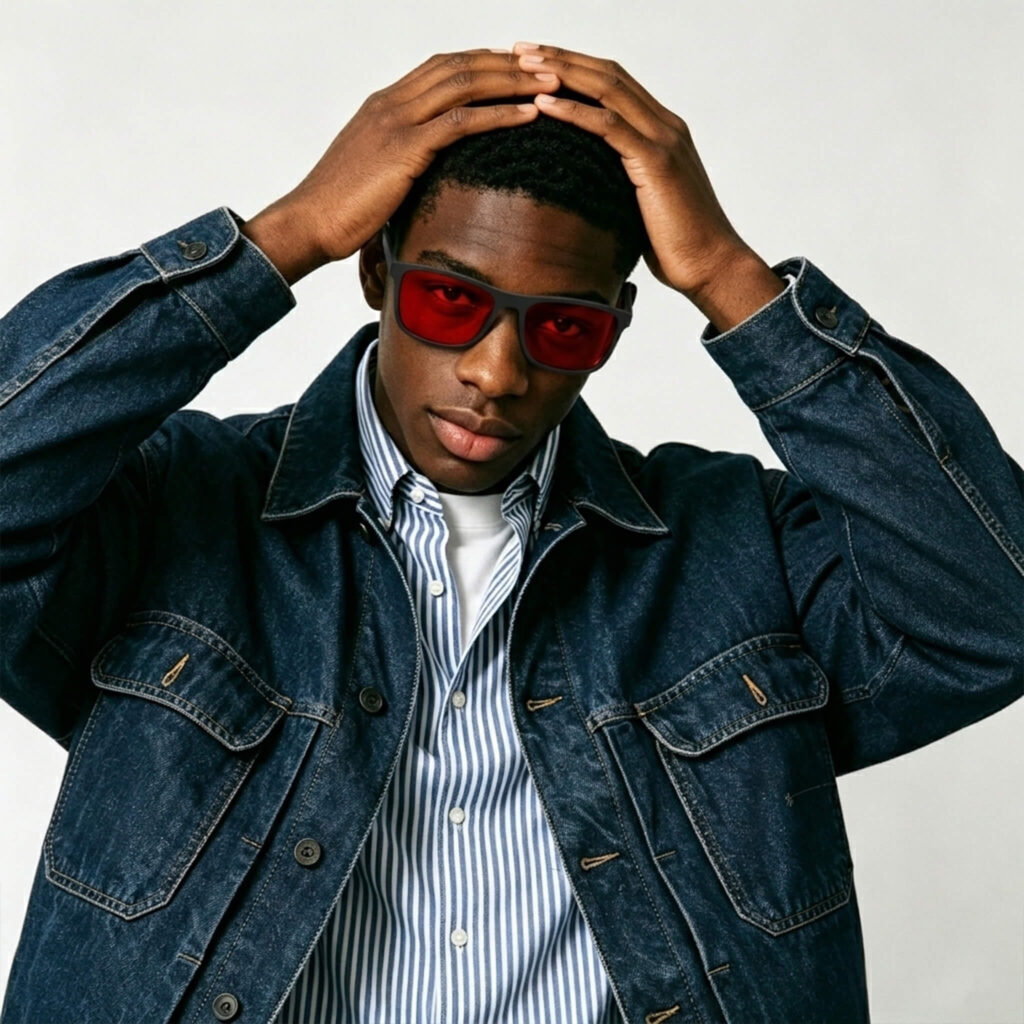 168-Male model wearing Gloojo Night Ease red-tinted glasses for peak recovery