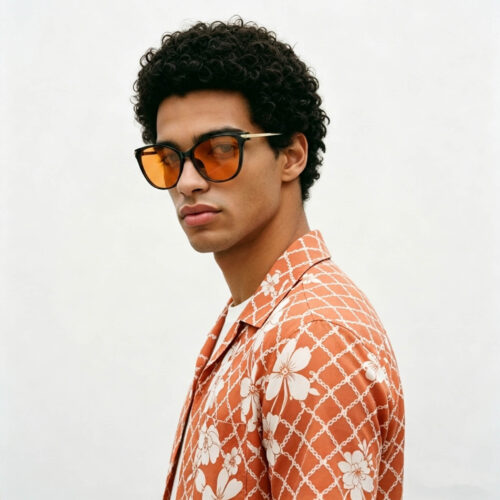 179-Male model wearing Gloojo Night Ease orange lenses to defend his recovery