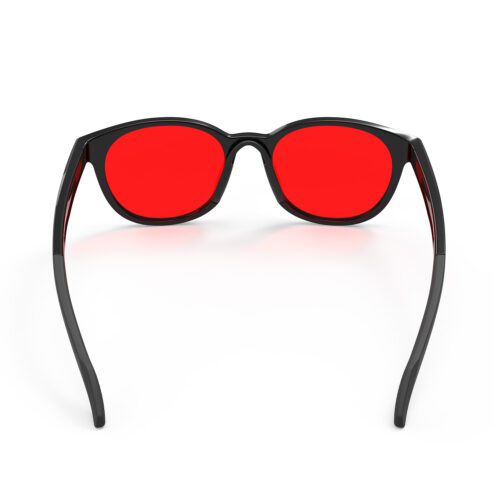 A Back view of Gloojo Night Ease Round Red Lens Glasses for sleep-Black