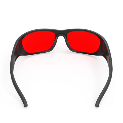 A Back view of Gloojo Night Ease Wrap Around Red Lens Sleep Glasses-Black