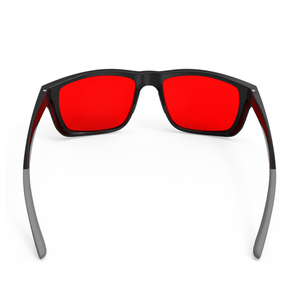 A Back view of Gloojo Night Ease XL Square Red Lens Glasses for sleep-Black