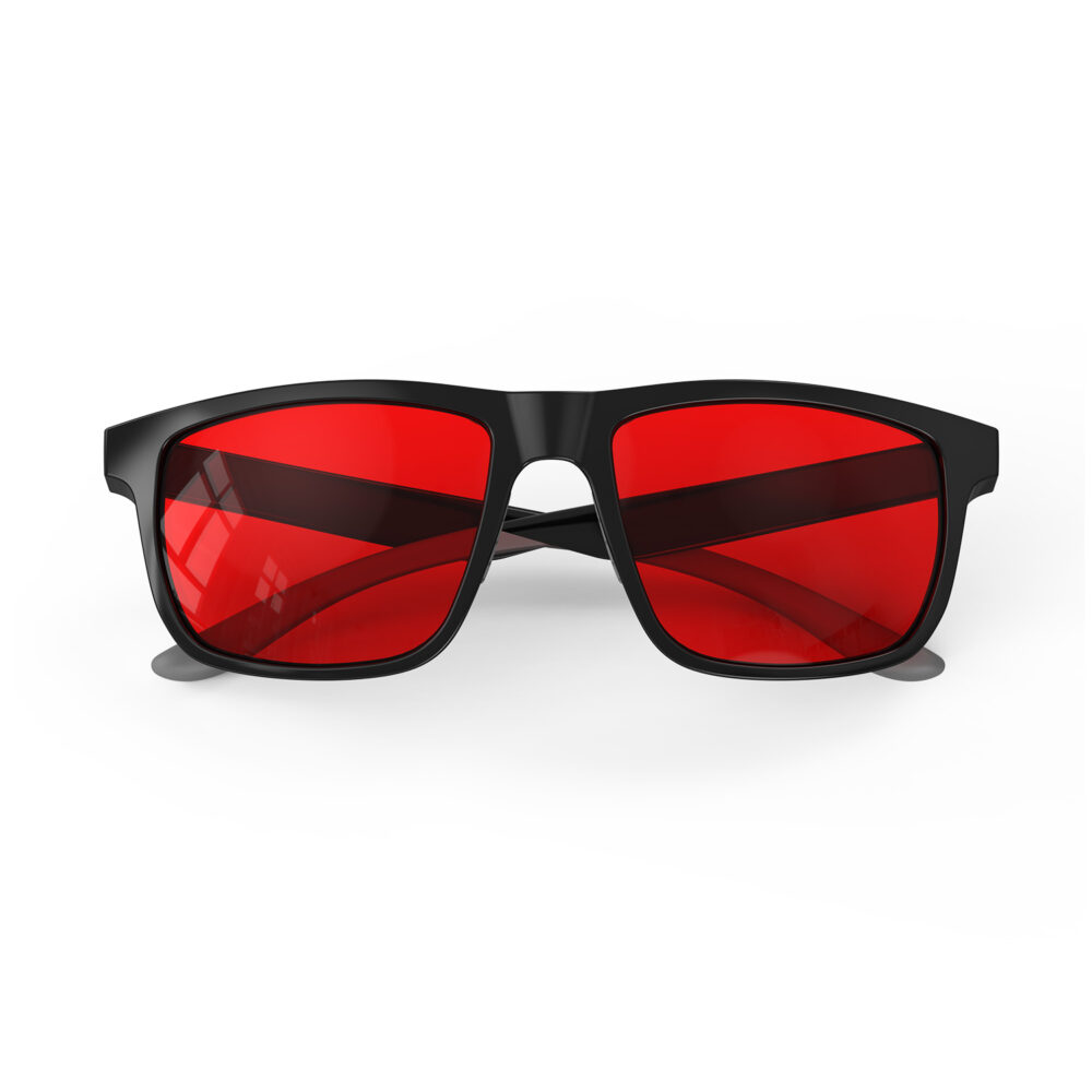A Folded front view of Gloojo Night Ease XL Square Red Lens Glasses for sleep-Black