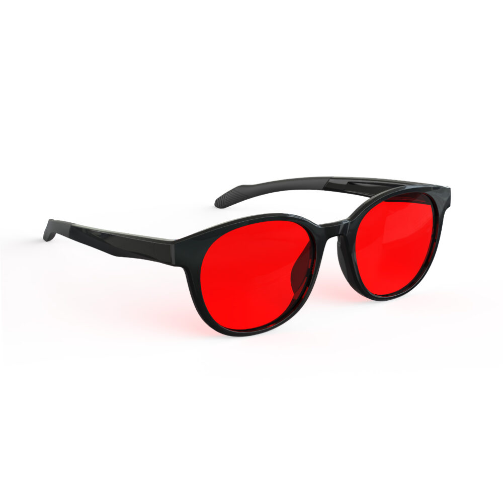 A Right side view of Gloojo Night Ease Round Red Lens Glasses for sleep-Black