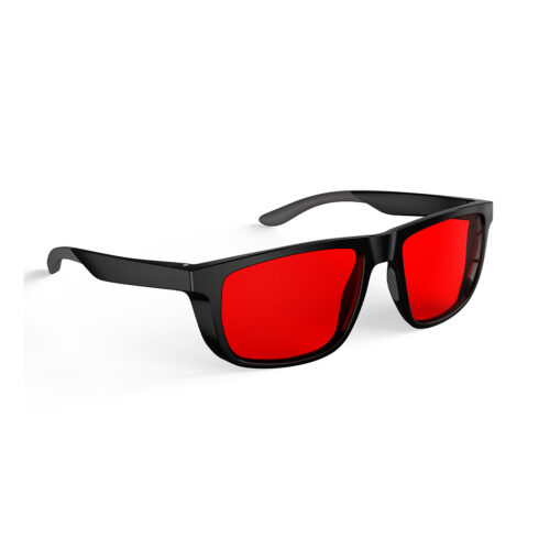 A Right side view of Gloojo Night Ease XL Square Red Lens Glasses for sleep-Black