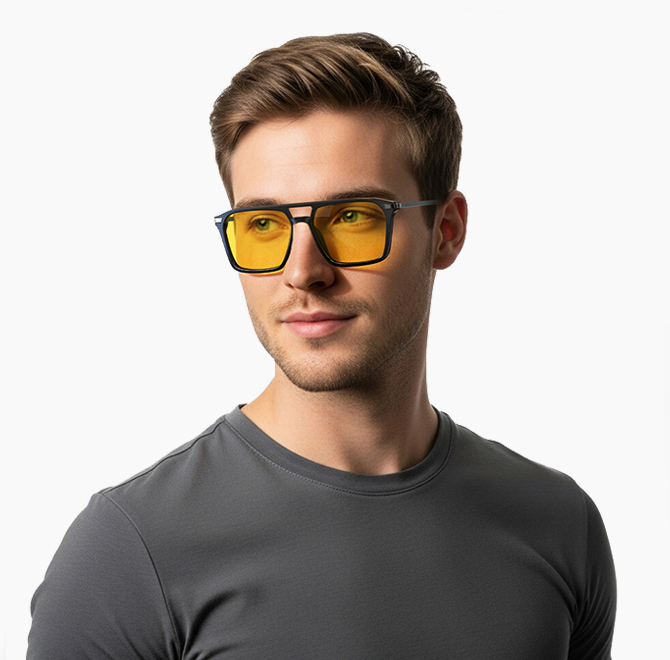 Gloojo-Sun-Boost-Yellow-Lenses-Male-Model-Side-View-with-Aviator-Style-Frame