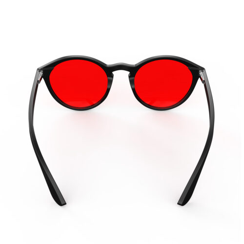 A Back view of Gloojo Night Ease™ Round Red Sleep Glasses - Black A Back view of Gloojo Night Ease™ Round Red Sleep Glasses - Black